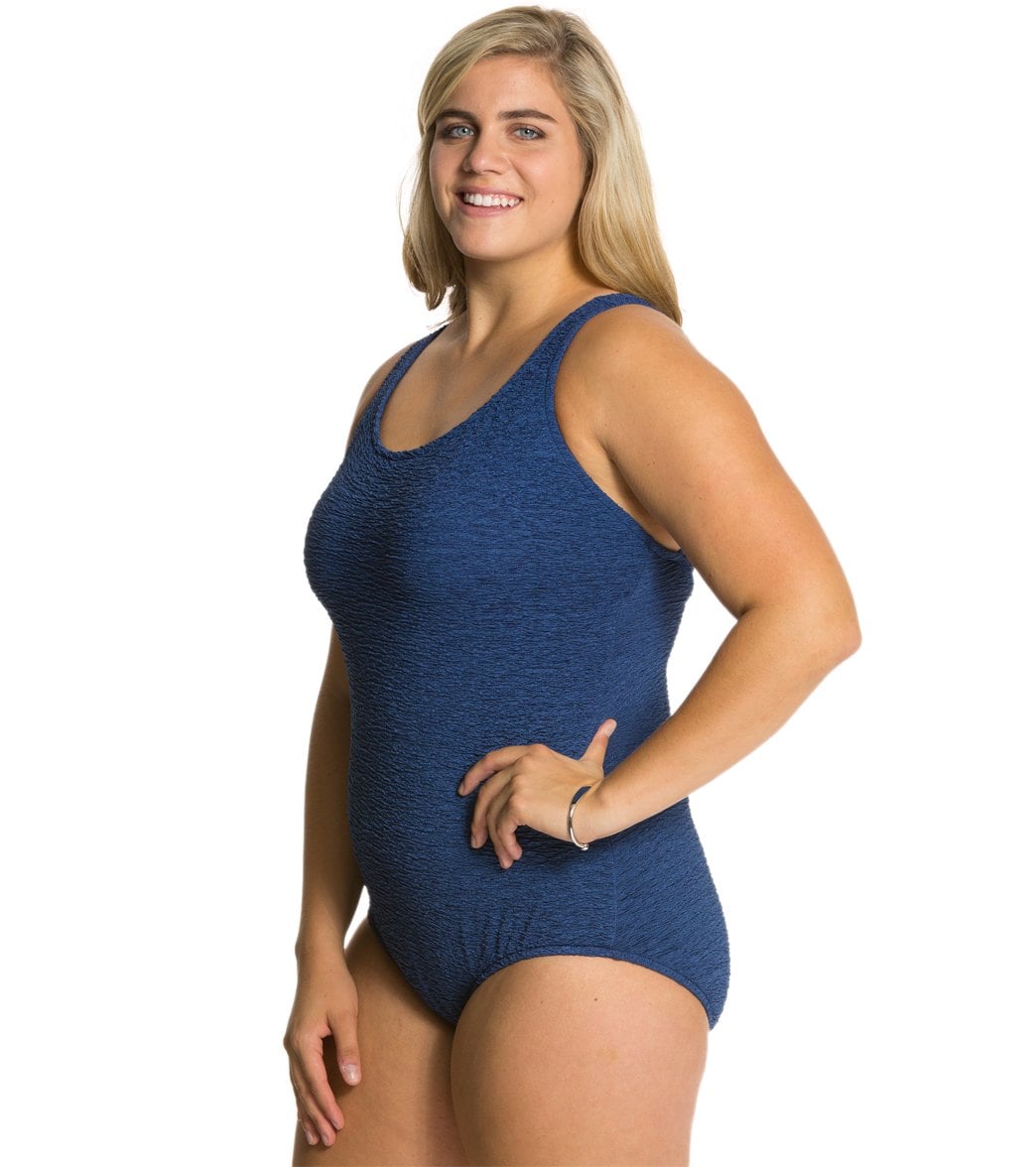 Women's Krinkle By Penbrooke Plus Size Chlorine Resistant One Piece Cross Back Swimsuit