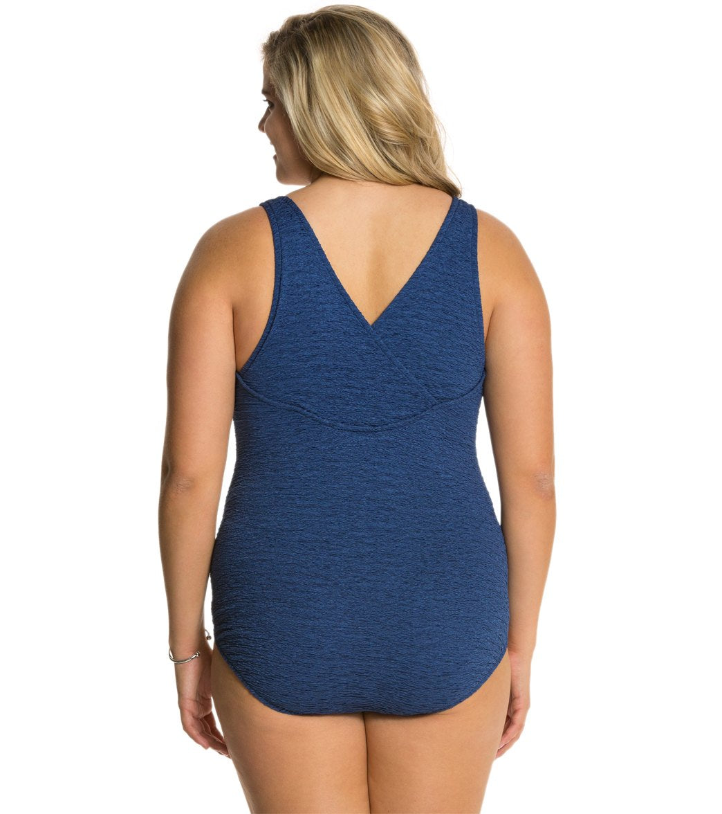 Women's Krinkle By Penbrooke Plus Size Chlorine Resistant One Piece Cross Back Swimsuit