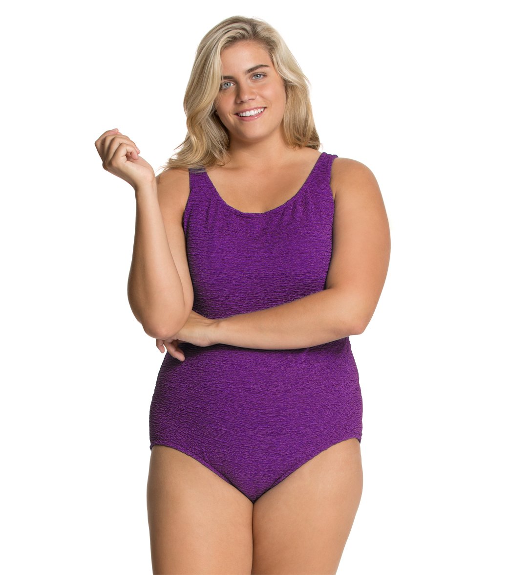 Women's Krinkle By Penbrooke Plus Size Chlorine Resistant One Piece Cross Back Swimsuit
