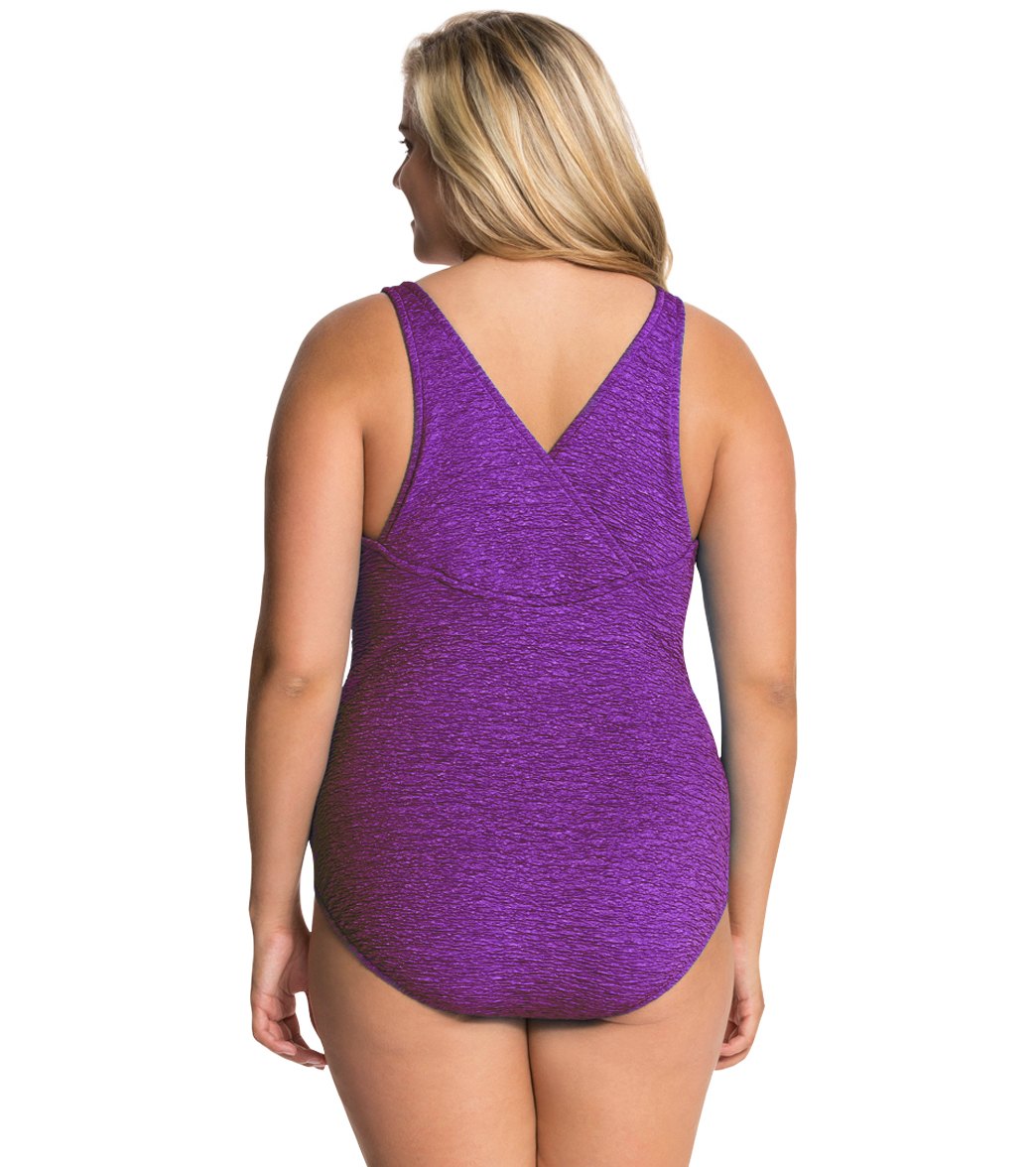 Women's Krinkle By Penbrooke Plus Size Chlorine Resistant One Piece Cross Back Swimsuit