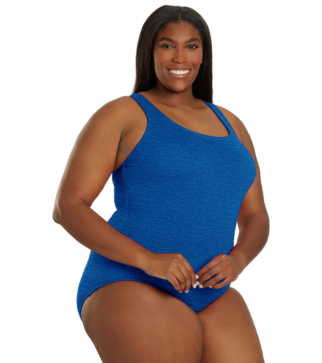 Women's Krinkle By Penbrooke Plus Size Chlorine Resistant One Piece Cross Back Swimsuit