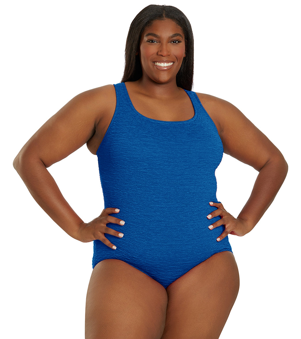 Women's Krinkle By Penbrooke Plus Size Chlorine Resistant One Piece Cross Back Swimsuit