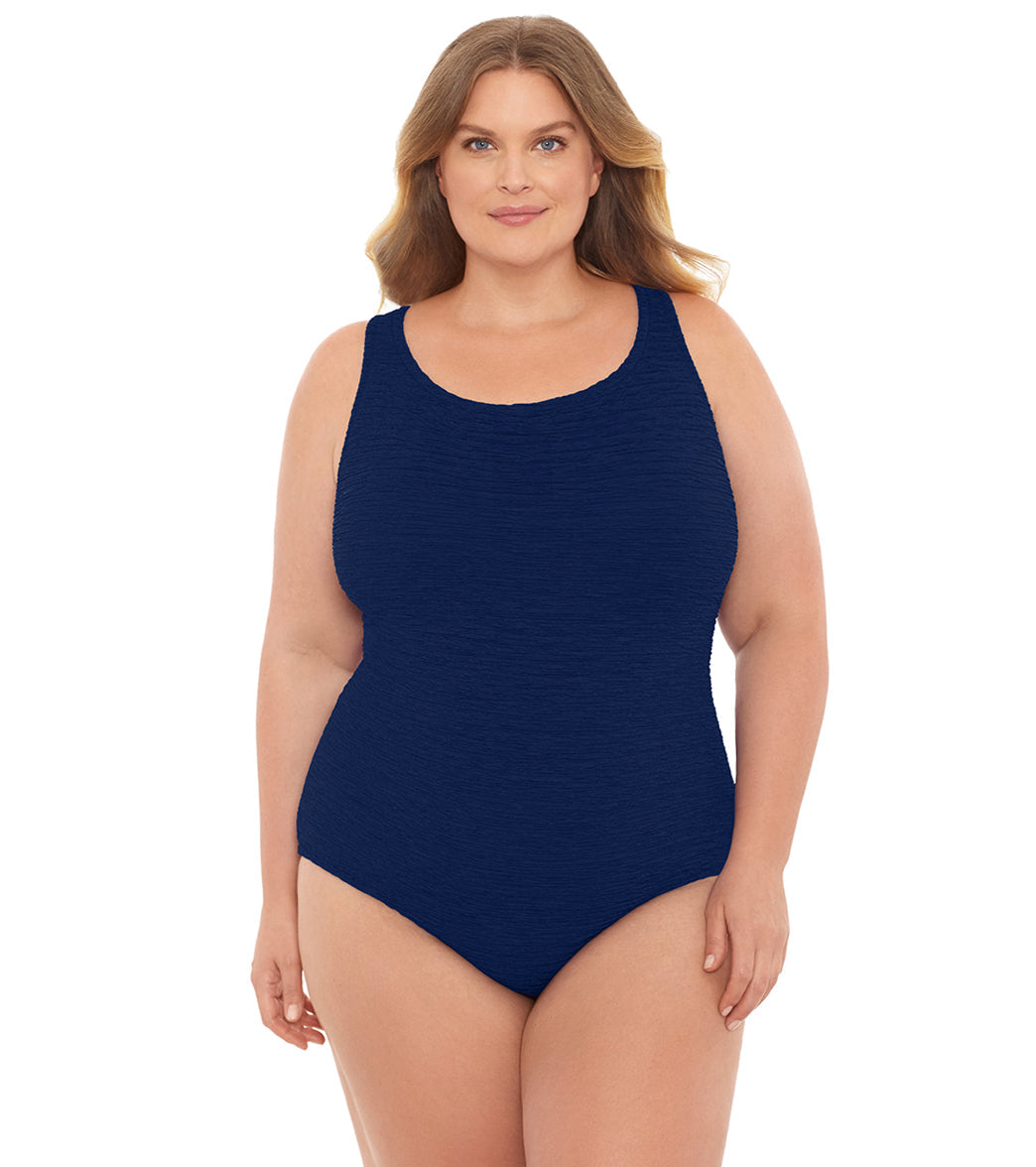Women's Krinkle By Penbrooke Plus Size Chlorine Resistant One Piece Cross Back Swimsuit