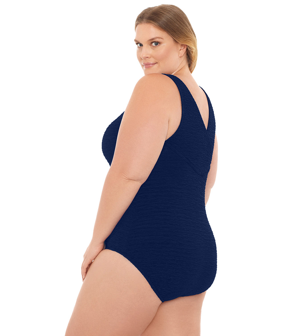 Women's Krinkle By Penbrooke Plus Size Chlorine Resistant One Piece Cross Back Swimsuit