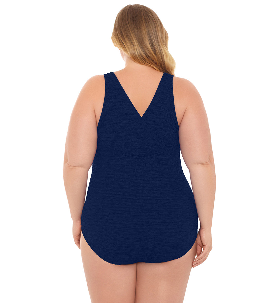 Women's Krinkle By Penbrooke Plus Size Chlorine Resistant One Piece Cross Back Swimsuit