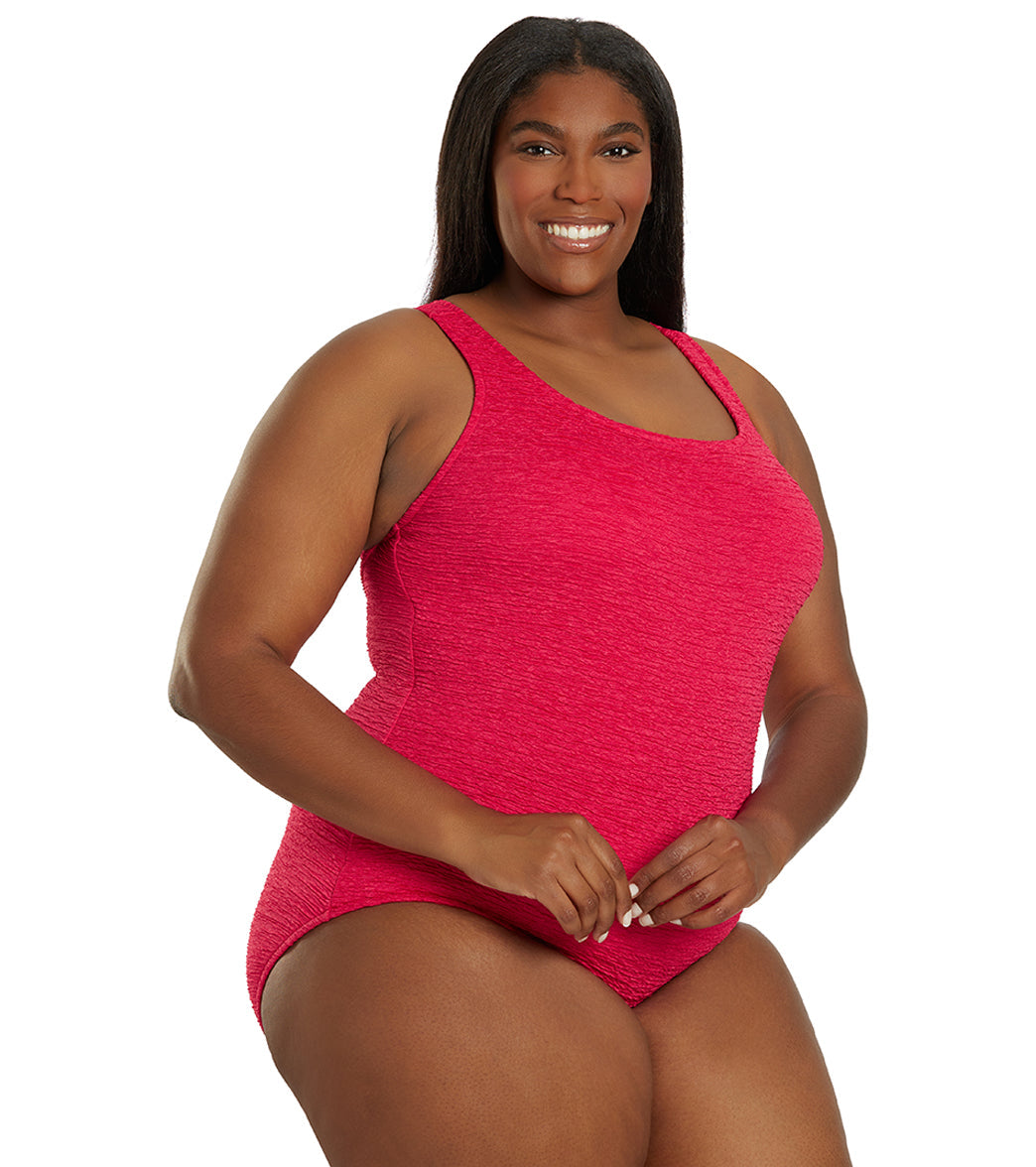 Women's Krinkle By Penbrooke Plus Size Chlorine Resistant One Piece Cross Back Swimsuit