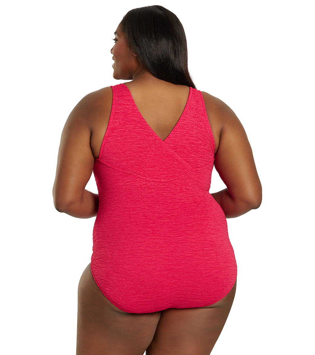 Women's Krinkle By Penbrooke Plus Size Chlorine Resistant One Piece Cross Back Swimsuit