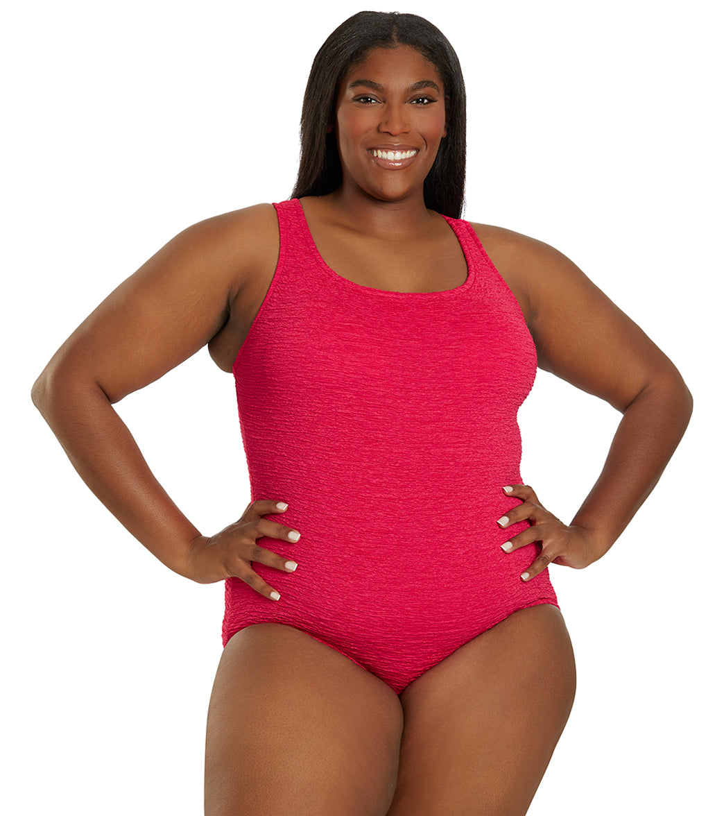 Women's Krinkle By Penbrooke Plus Size Chlorine Resistant One Piece Cross Back Swimsuit