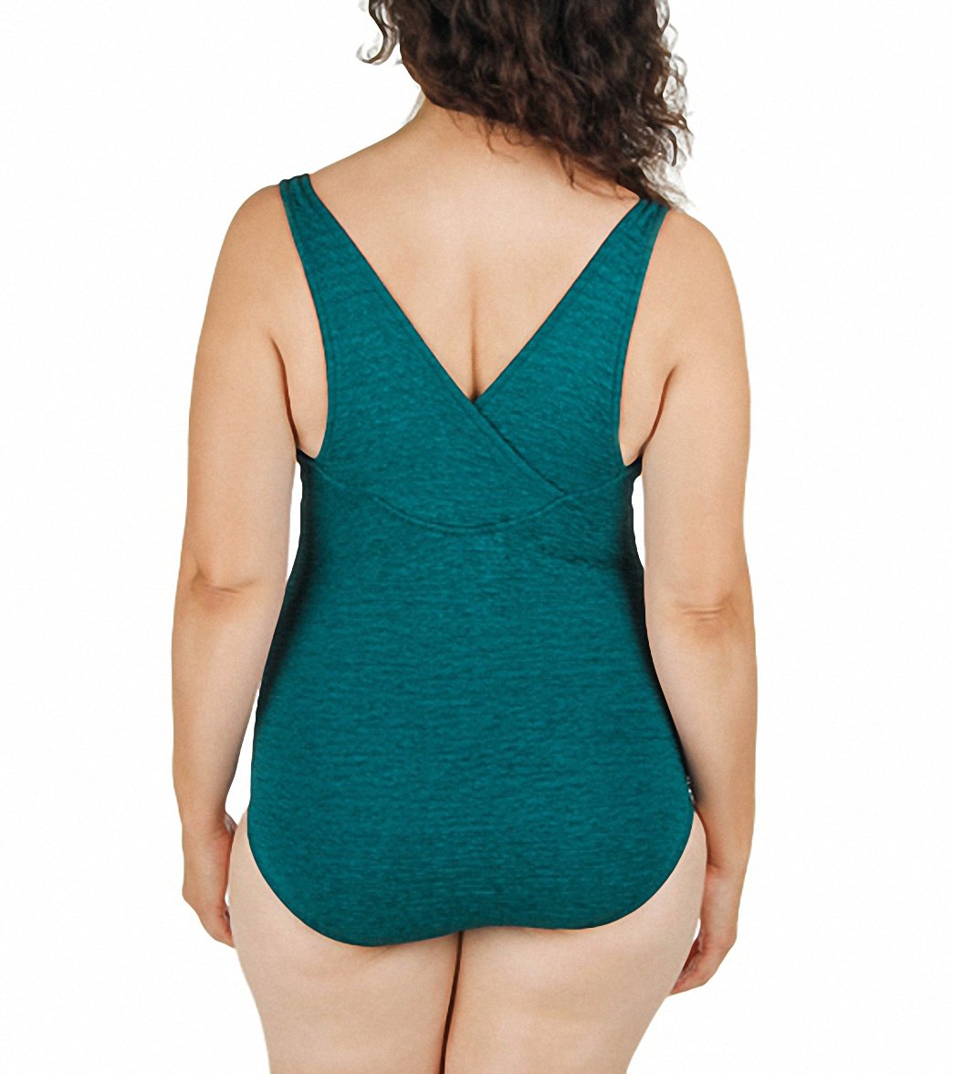 Women's Krinkle By Penbrooke Plus Size Chlorine Resistant One Piece Cross Back Swimsuit