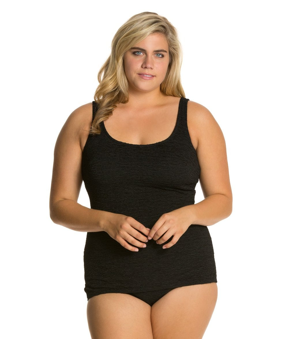 Women's Krinkle By Penbrooke Plus Size Chlorine Resistant One Piece Scoop Neck Sheath Swimsuit