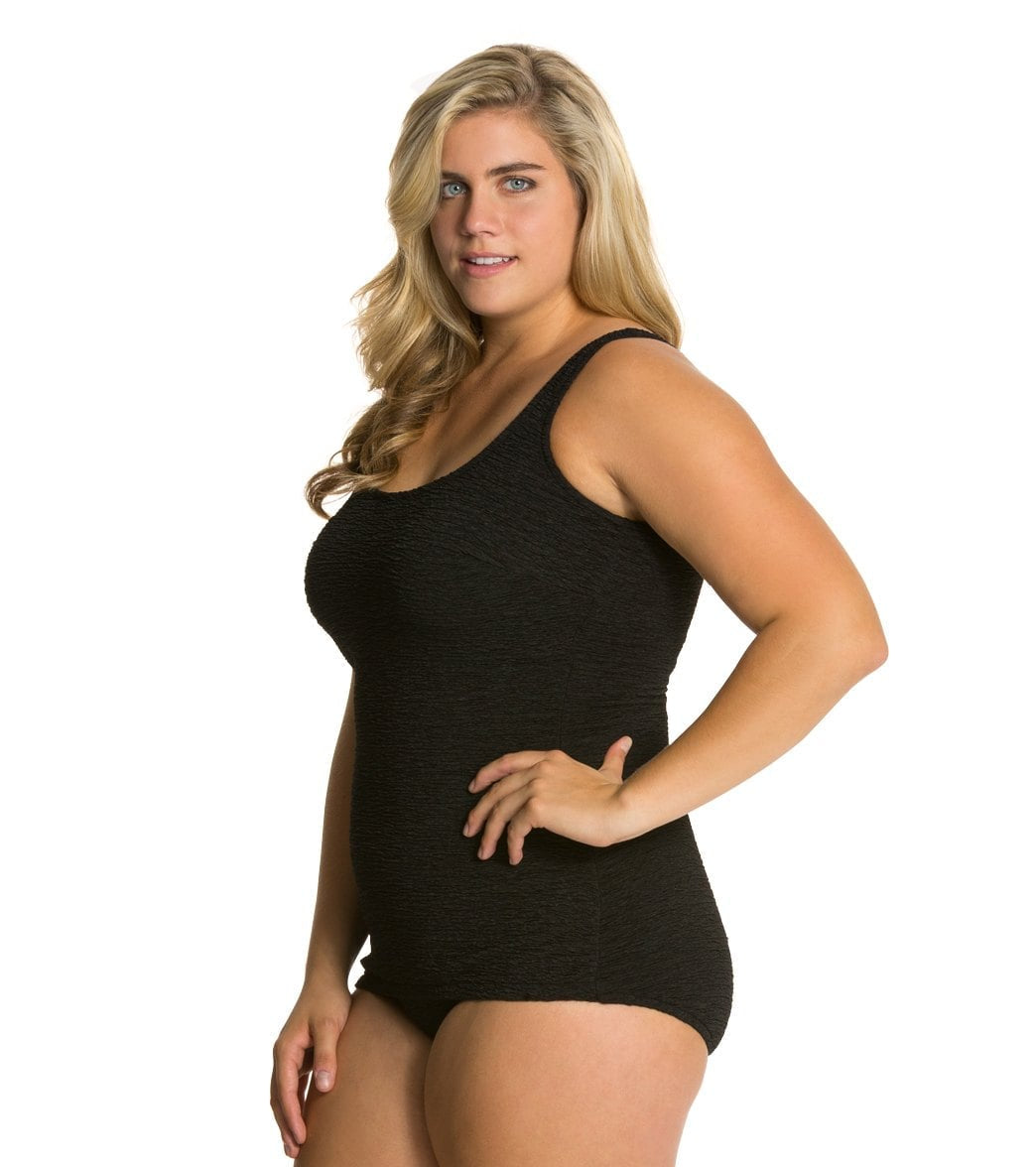 Women's Krinkle By Penbrooke Plus Size Chlorine Resistant One Piece Scoop Neck Sheath Swimsuit