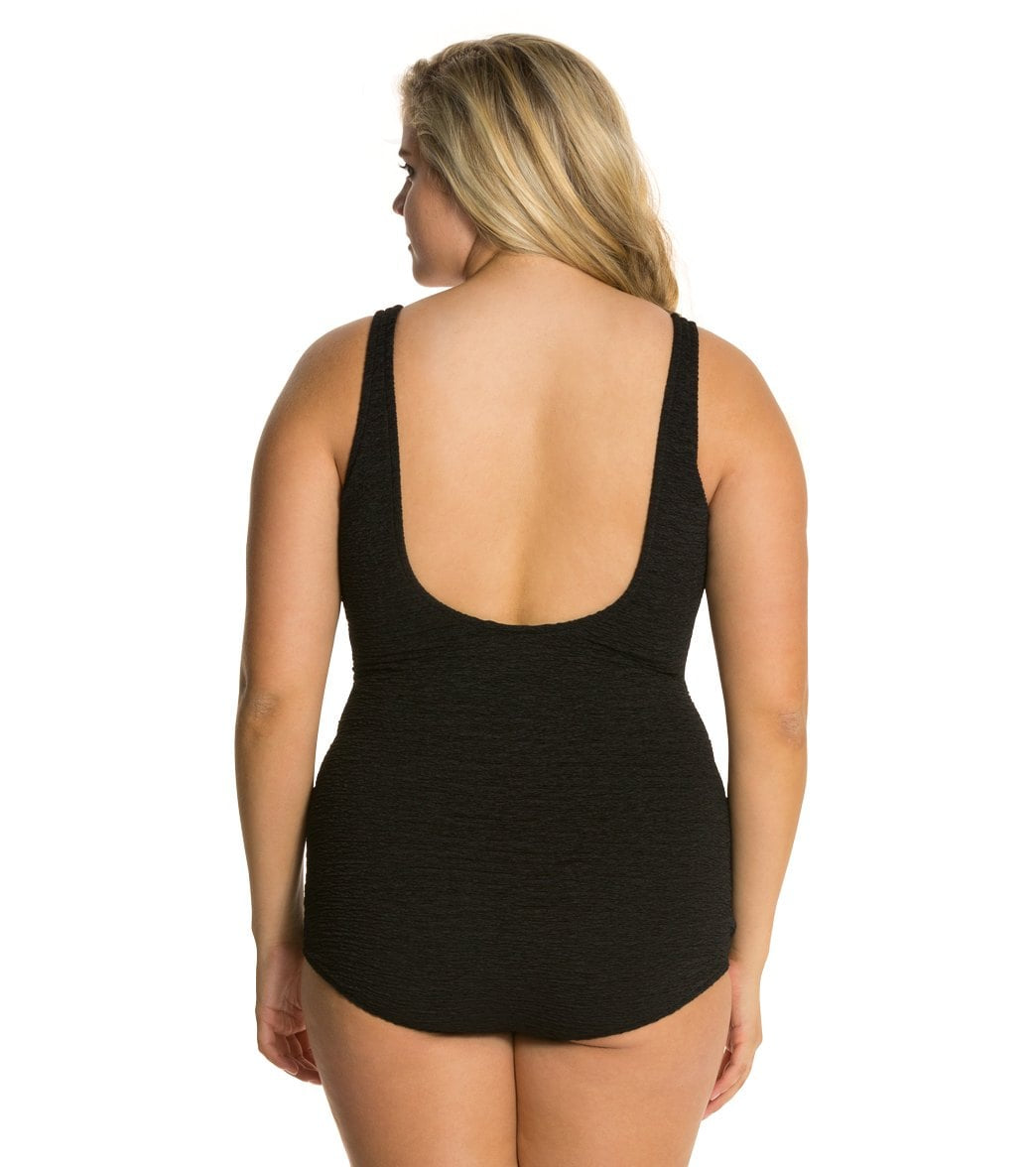Women's Krinkle By Penbrooke Plus Size Chlorine Resistant One Piece Scoop Neck Sheath Swimsuit