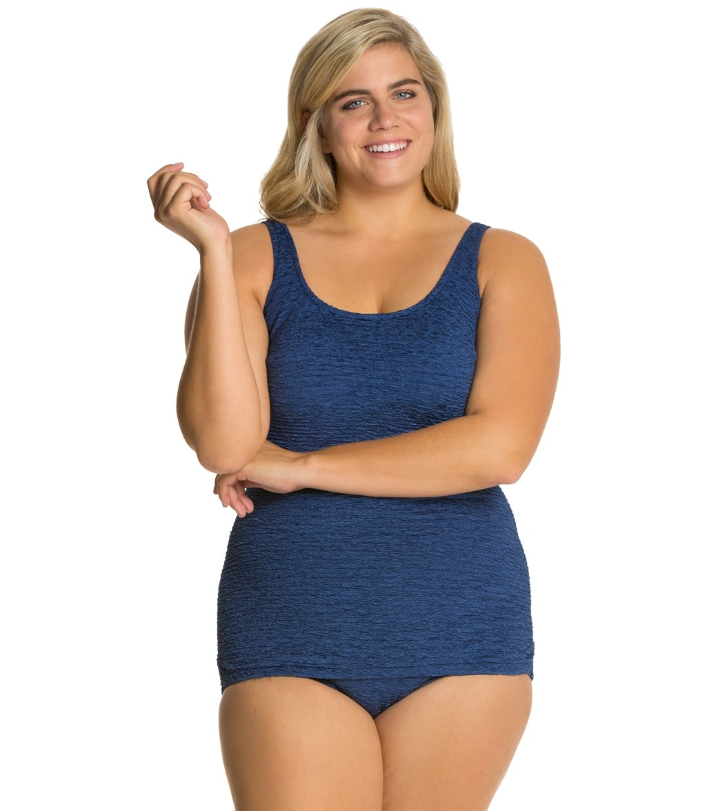 Women's Krinkle By Penbrooke Plus Size Chlorine Resistant One Piece Scoop Neck Sheath Swimsuit