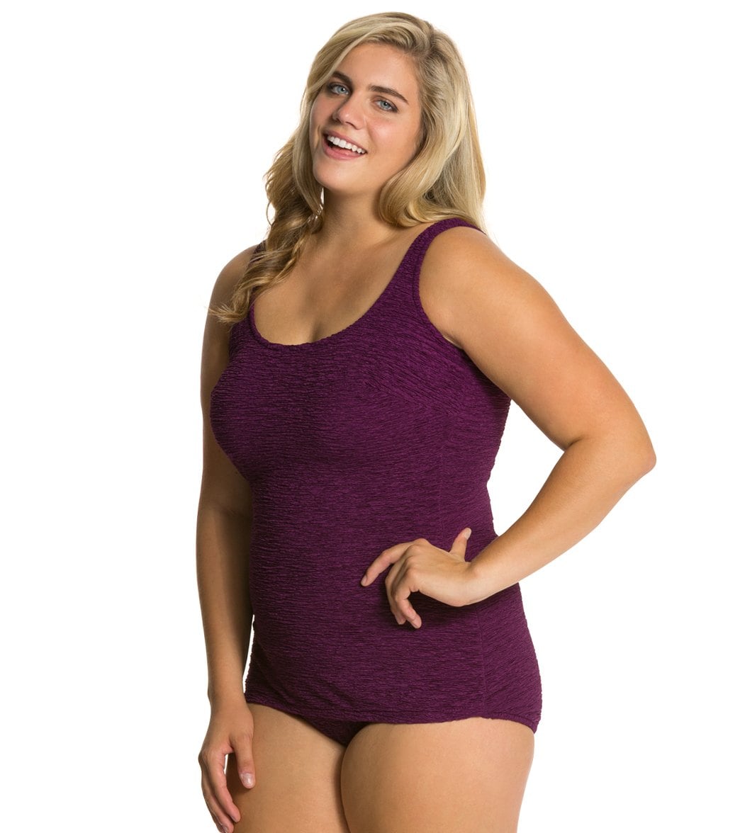 Women's Krinkle By Penbrooke Plus Size Chlorine Resistant One Piece Scoop Neck Sheath Swimsuit