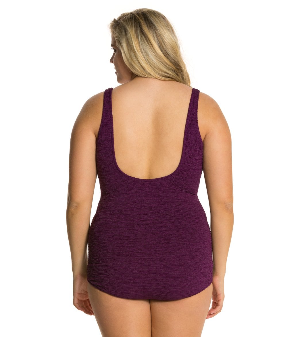 Women's Krinkle By Penbrooke Plus Size Chlorine Resistant One Piece Scoop Neck Sheath Swimsuit