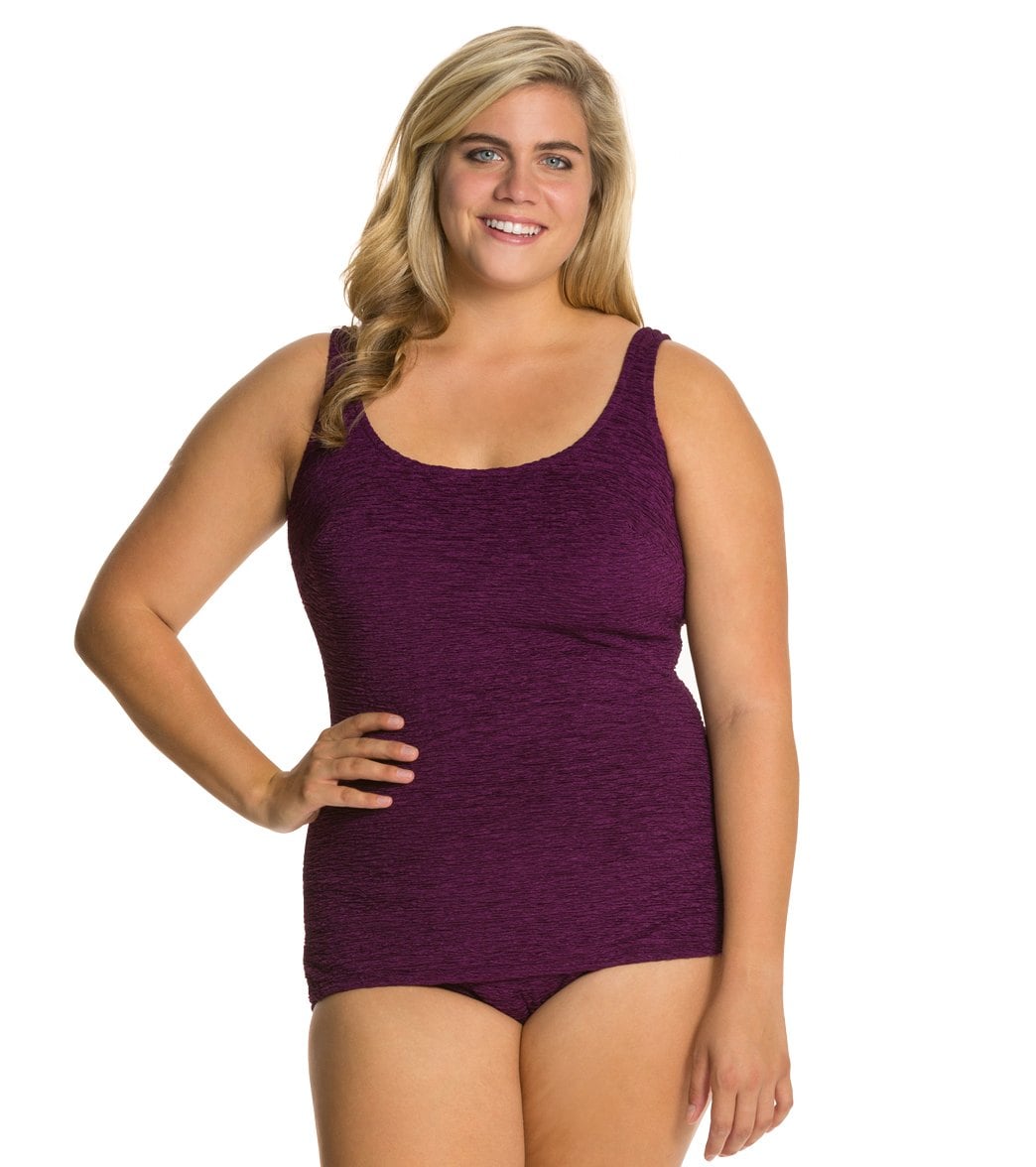 Women's Krinkle By Penbrooke Plus Size Chlorine Resistant One Piece Scoop Neck Sheath Swimsuit