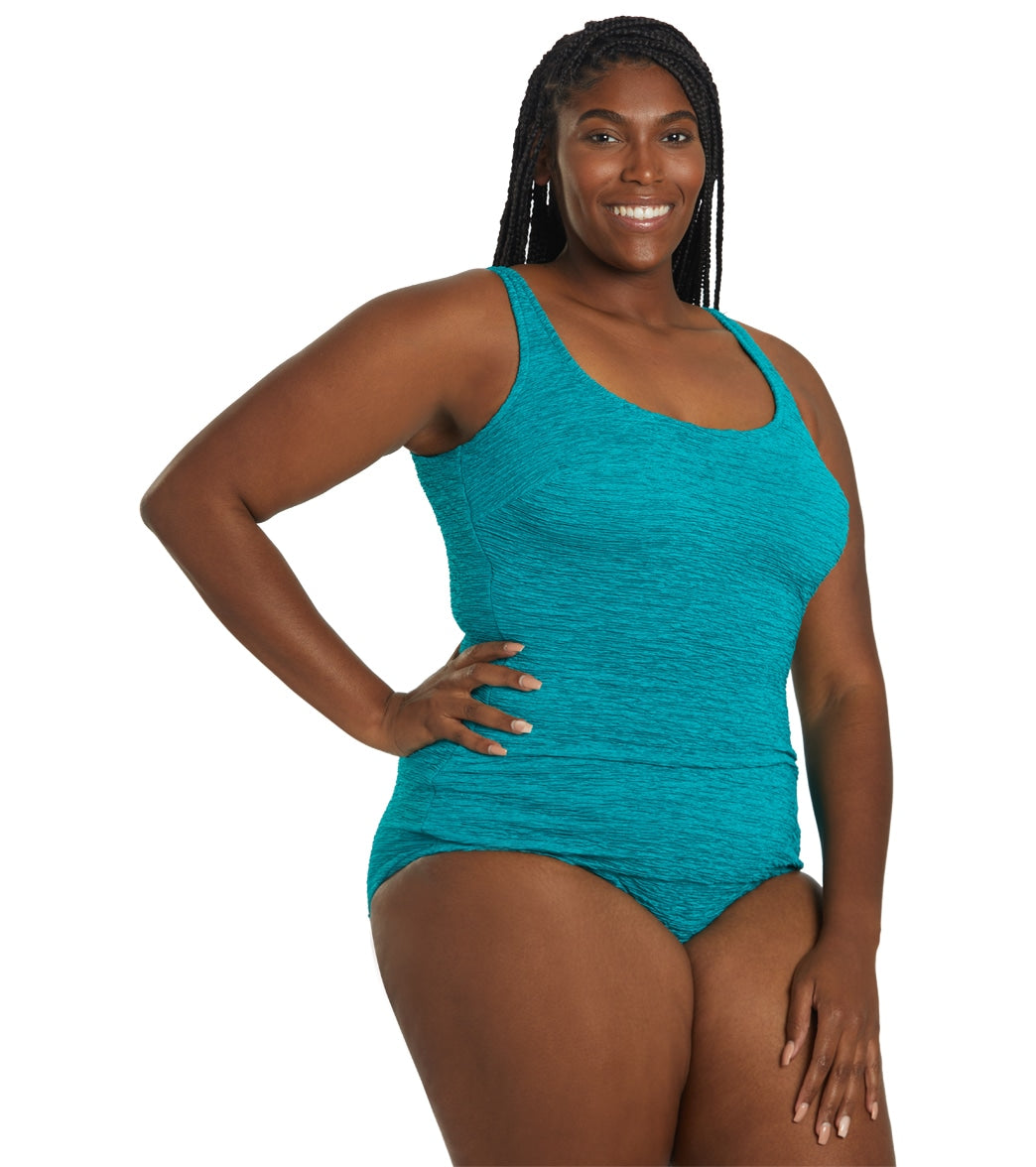 Women's Krinkle By Penbrooke Plus Size Chlorine Resistant One Piece Scoop Neck Sheath Swimsuit