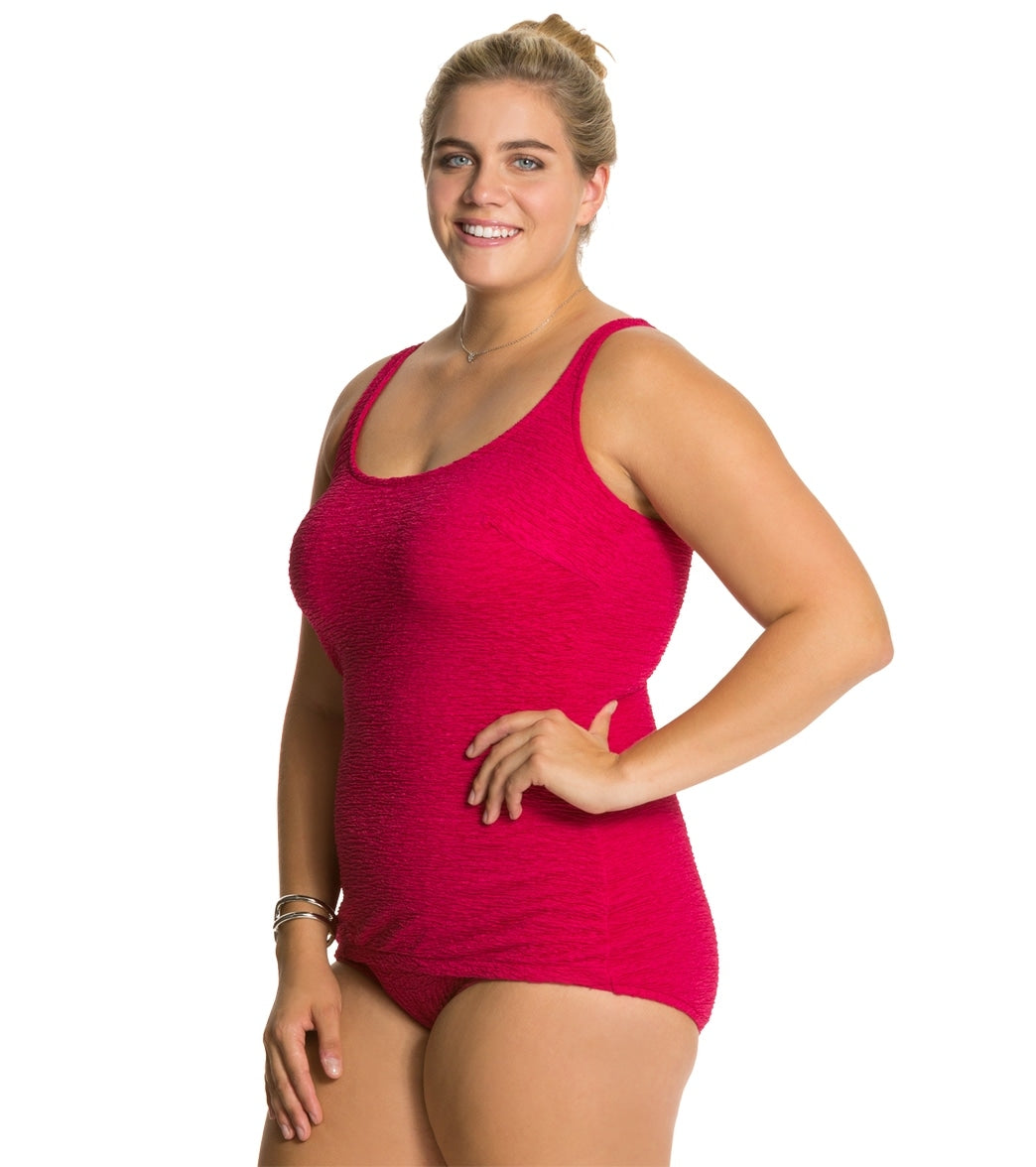 Women's Krinkle By Penbrooke Plus Size Chlorine Resistant One Piece Scoop Neck Sheath Swimsuit