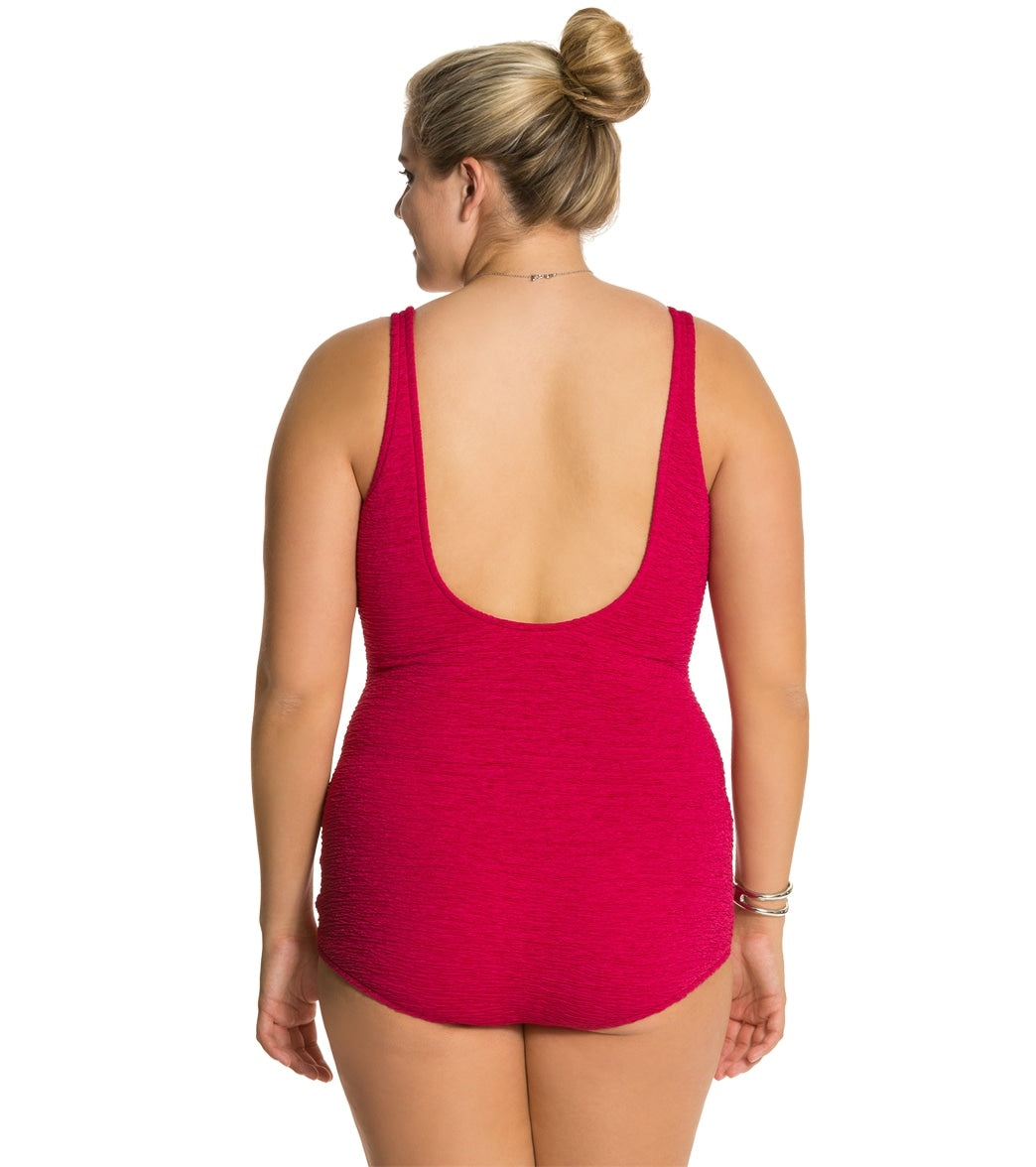 Women's Krinkle By Penbrooke Plus Size Chlorine Resistant One Piece Scoop Neck Sheath Swimsuit