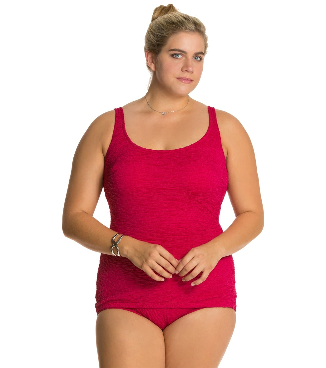 Women's Krinkle By Penbrooke Plus Size Chlorine Resistant One Piece Scoop Neck Sheath Swimsuit