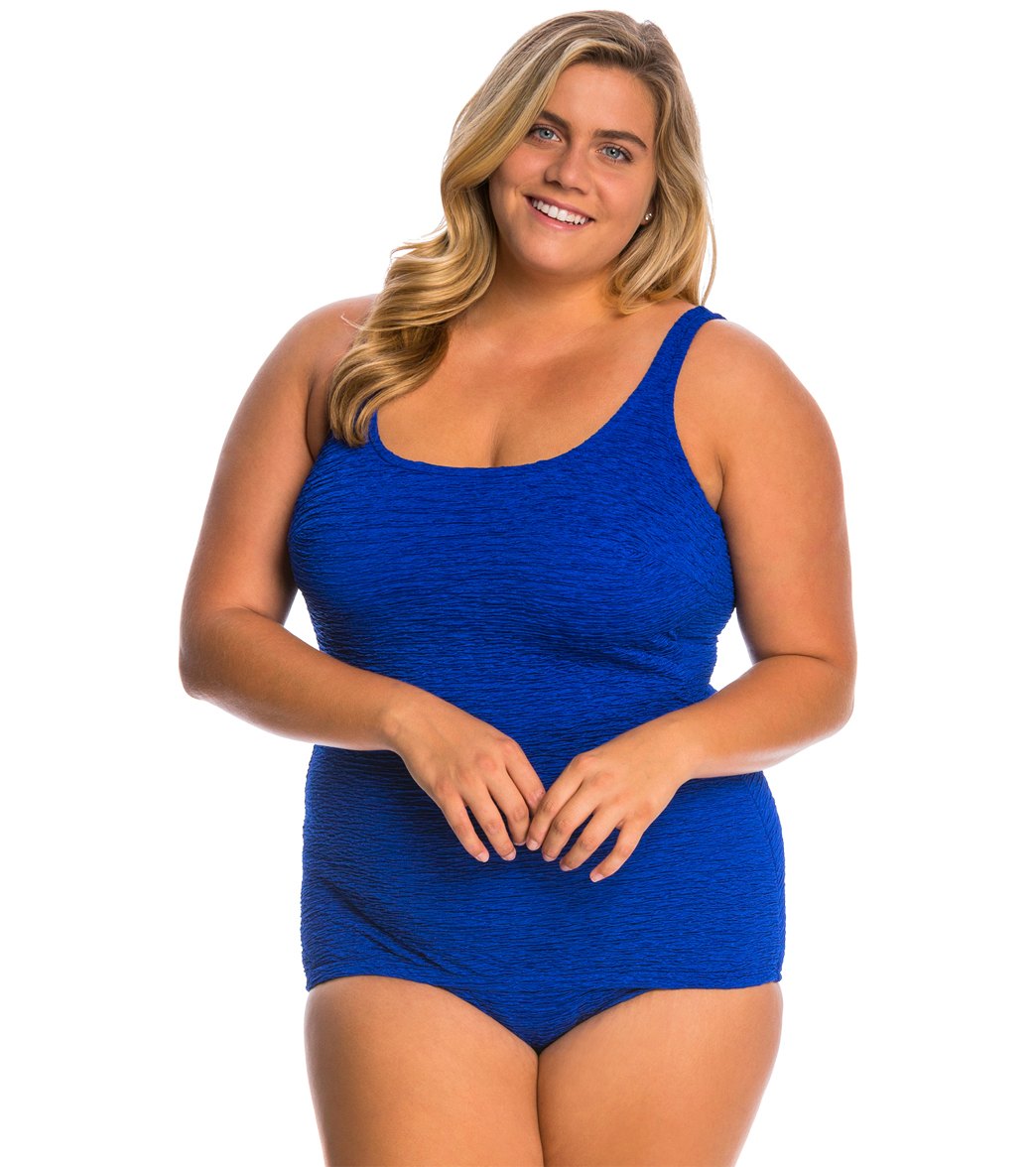 Women's Krinkle By Penbrooke Plus Size Chlorine Resistant One Piece Scoop Neck Sheath Swimsuit