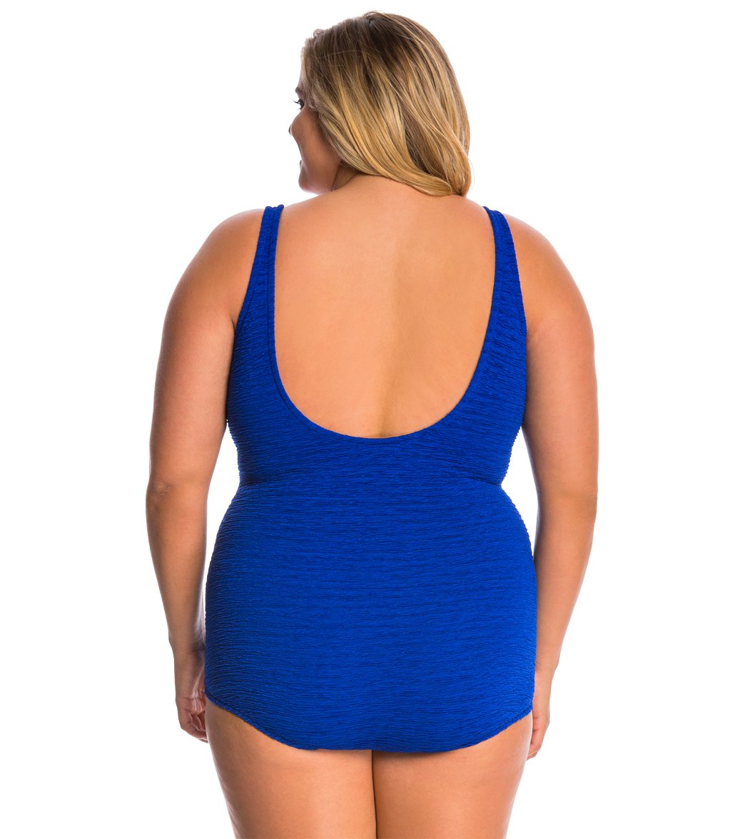 Women's Krinkle By Penbrooke Plus Size Chlorine Resistant One Piece Scoop Neck Sheath Swimsuit