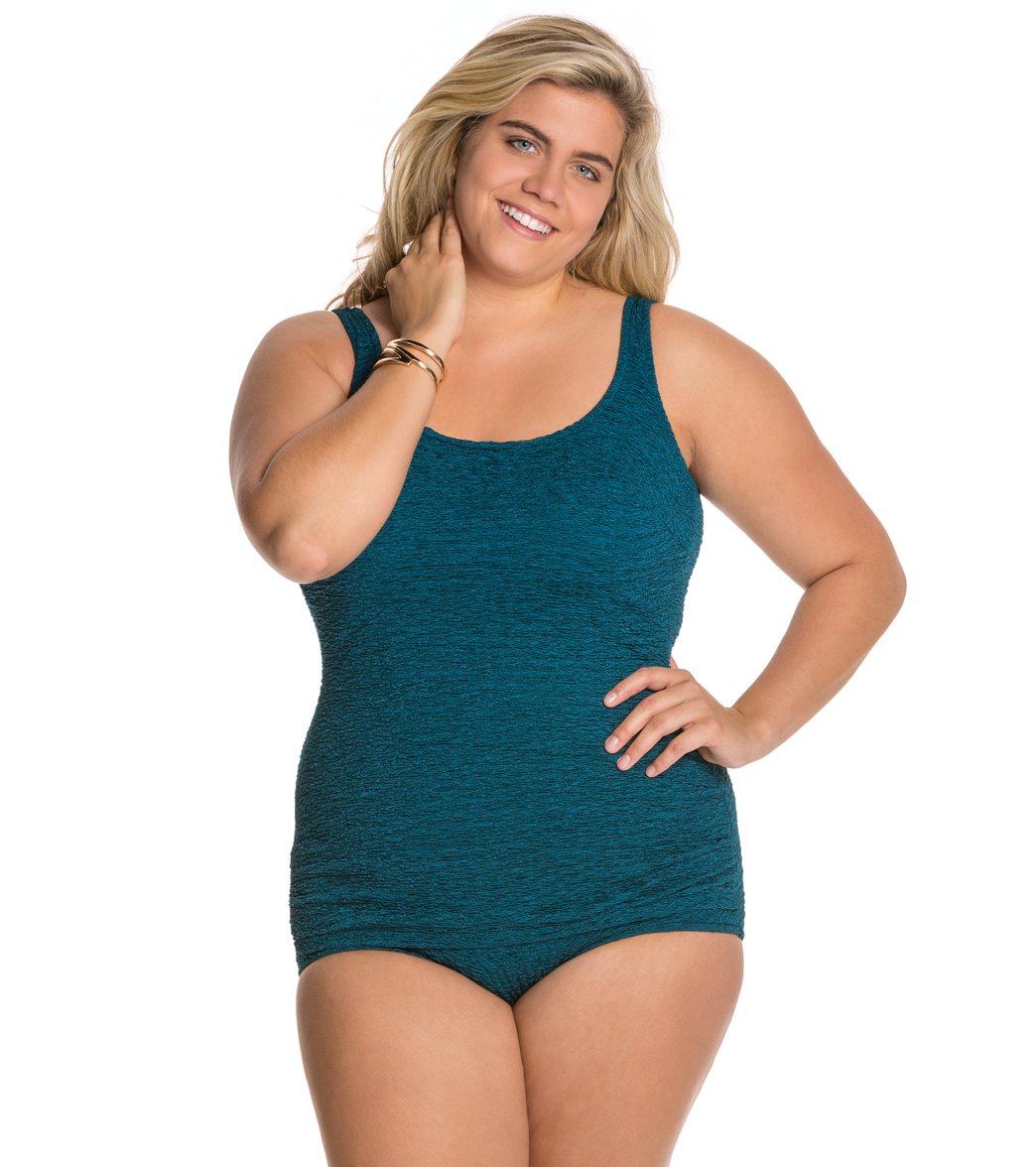 Women's Krinkle By Penbrooke Plus Size Chlorine Resistant One Piece Scoop Neck Sheath Swimsuit
