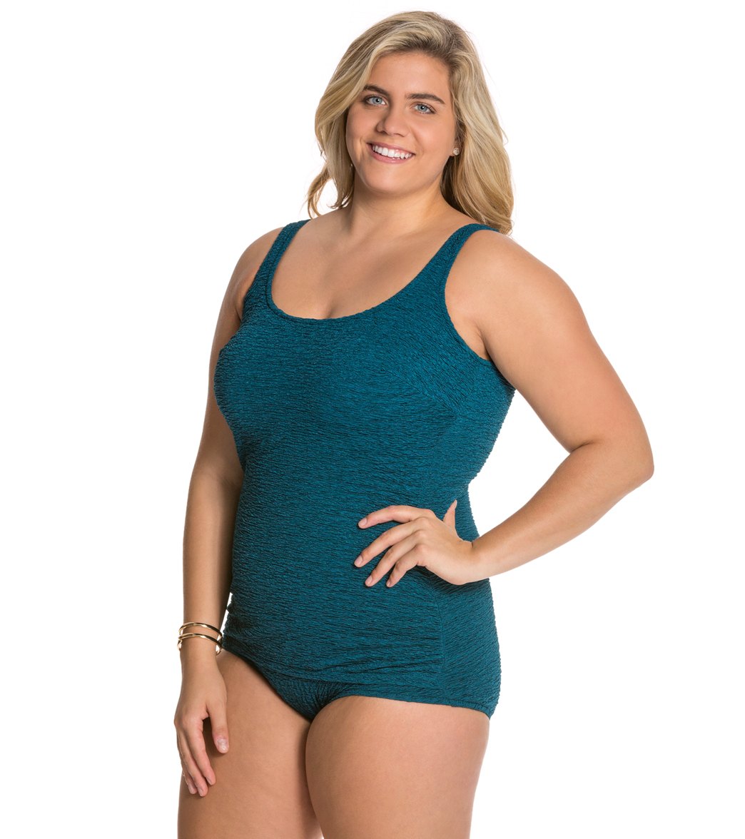 Women's Krinkle By Penbrooke Plus Size Chlorine Resistant One Piece Scoop Neck Sheath Swimsuit