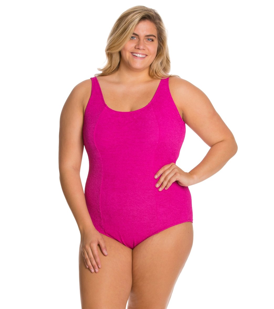 Sporti Textured Chlorine Resistant Scoop Back One Piece Slimsuit