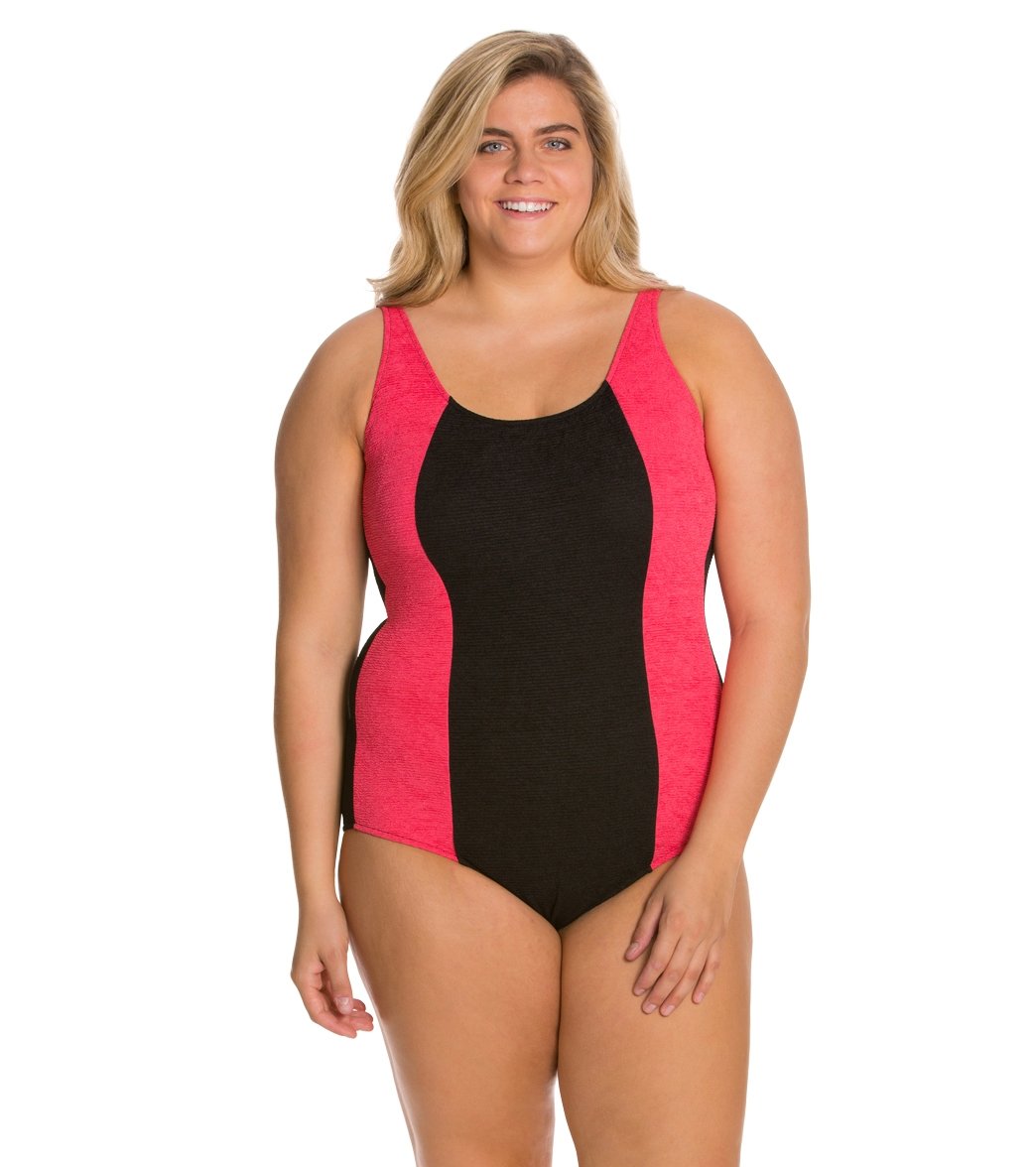 Sporti Textured Chlorine Resistant Scoop Back Colorblock One Piece Slimsuit