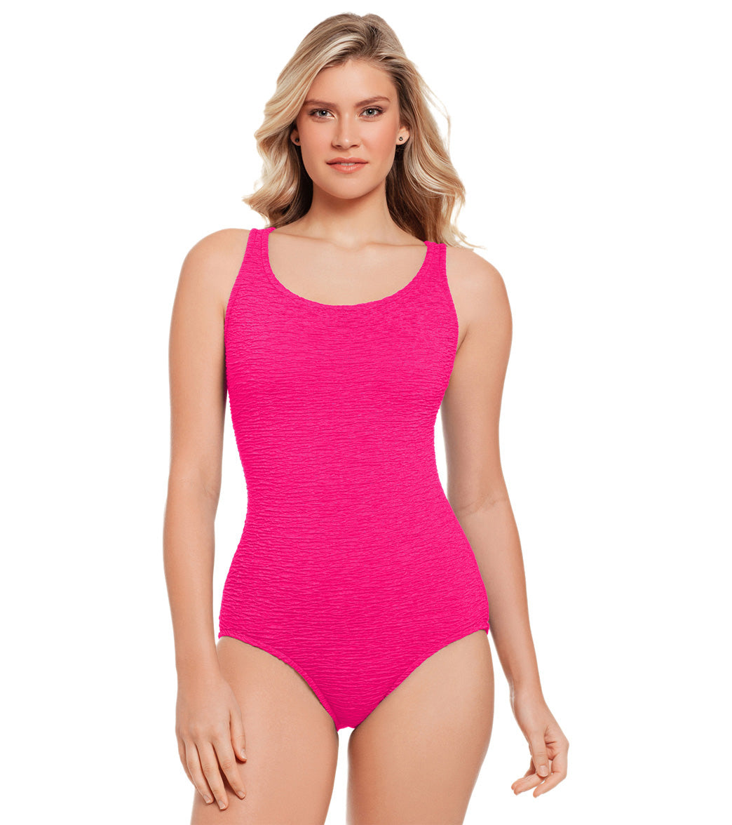 Women's Krinkle By Penbrooke Chlorine Resistant Mock Surplice One Piece Swimsuit