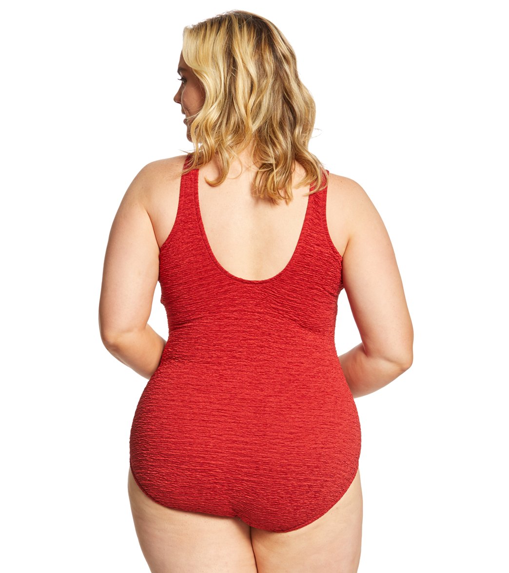 Krinkle By Penbrooke Plus Size Chlorine Resistant Mock Surplice One Piece Swimsuit