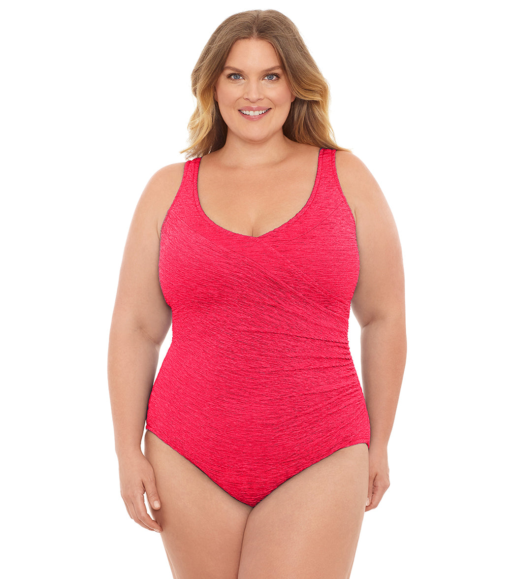Krinkle By Penbrooke Plus Size Chlorine Resistant Mock Surplice One Piece Swimsuit