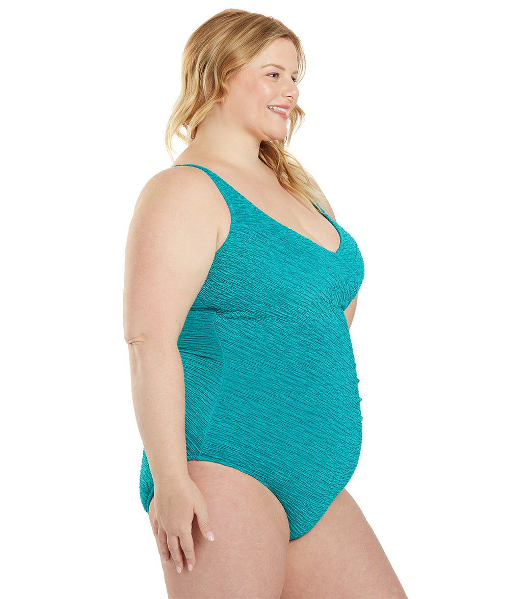 Krinkle By Penbrooke Plus Size Chlorine Resistant Mock Surplice One Piece Swimsuit