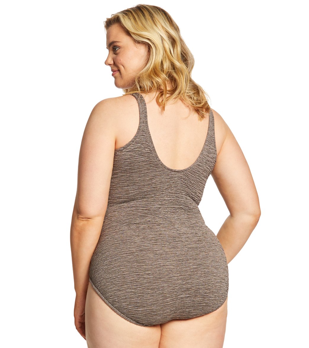 Krinkle By Penbrooke Plus Size Chlorine Resistant Mock Surplice One Piece Swimsuit