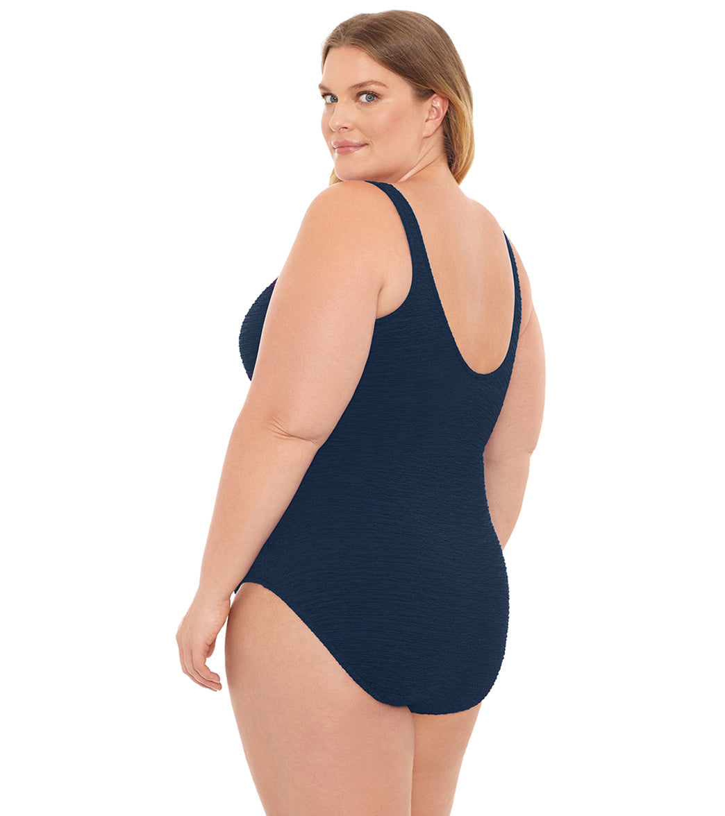 Krinkle By Penbrooke Plus Size Chlorine Resistant Mock Surplice One Piece Swimsuit