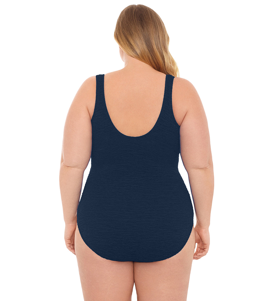 Krinkle By Penbrooke Plus Size Chlorine Resistant Mock Surplice One Piece Swimsuit
