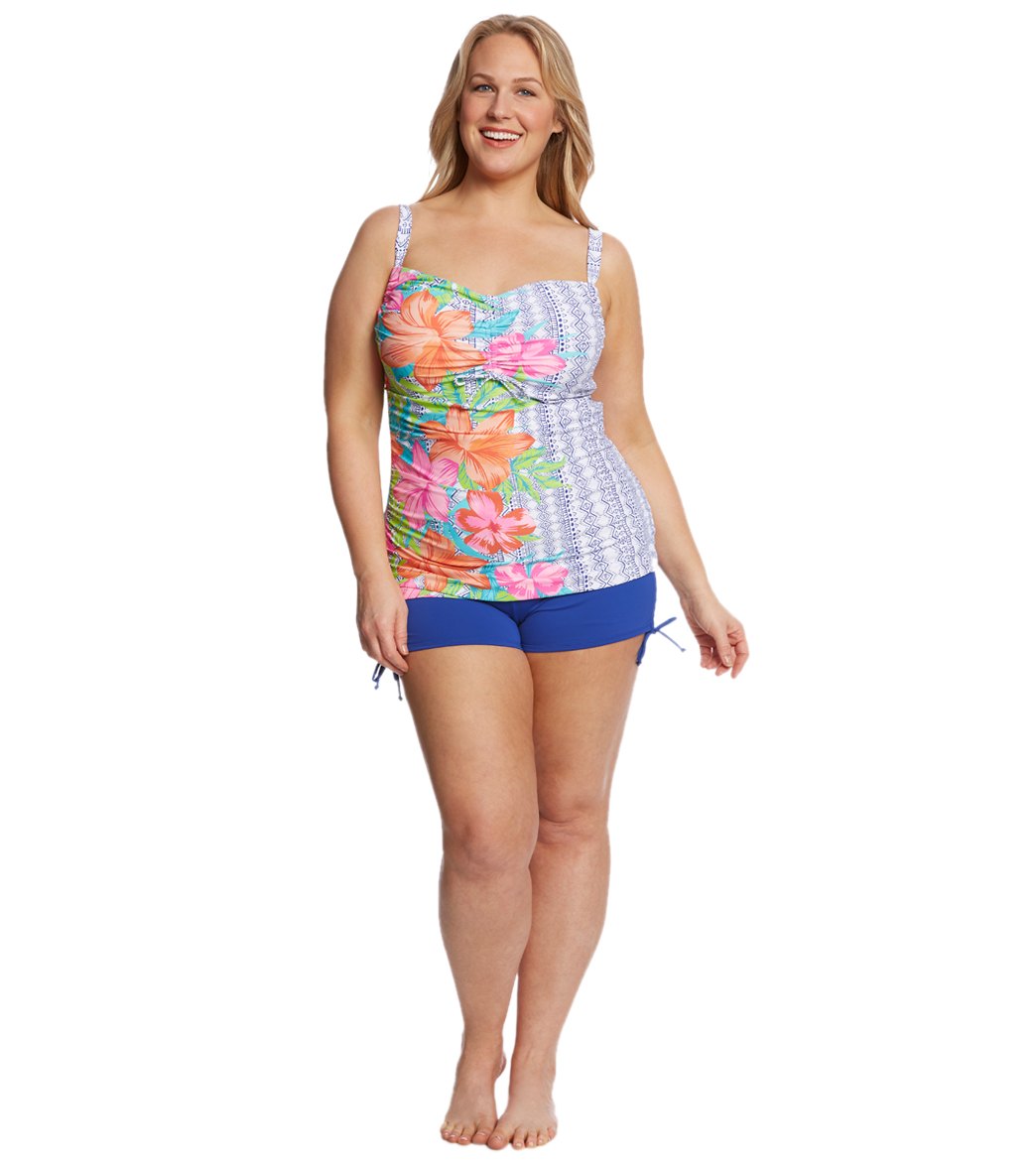 Beach House Plus Size Solid Blake Adjustable Side Tie Swim Short