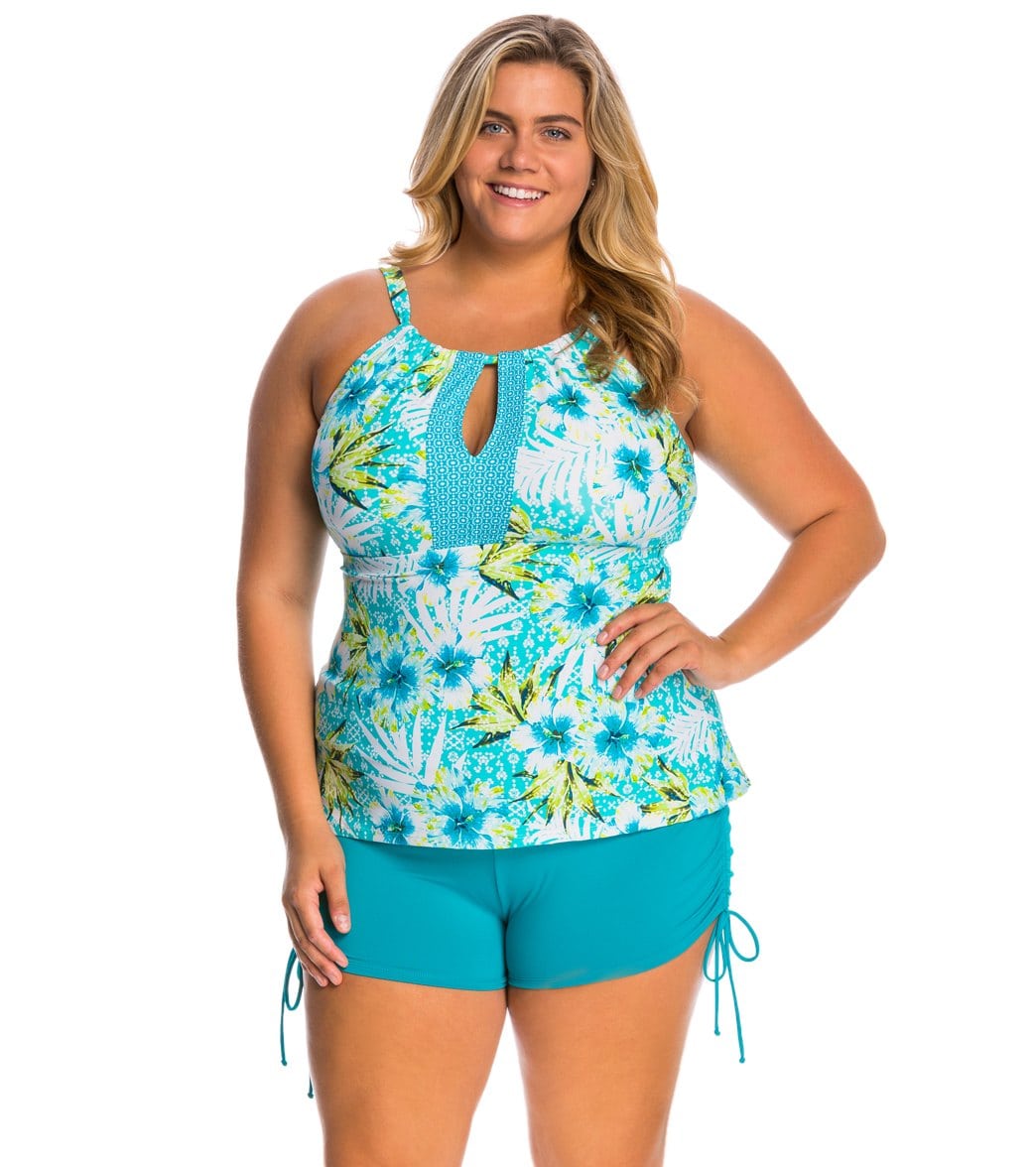 Beach House Plus Size Solid Blake Adjustable Side Tie Swim Short