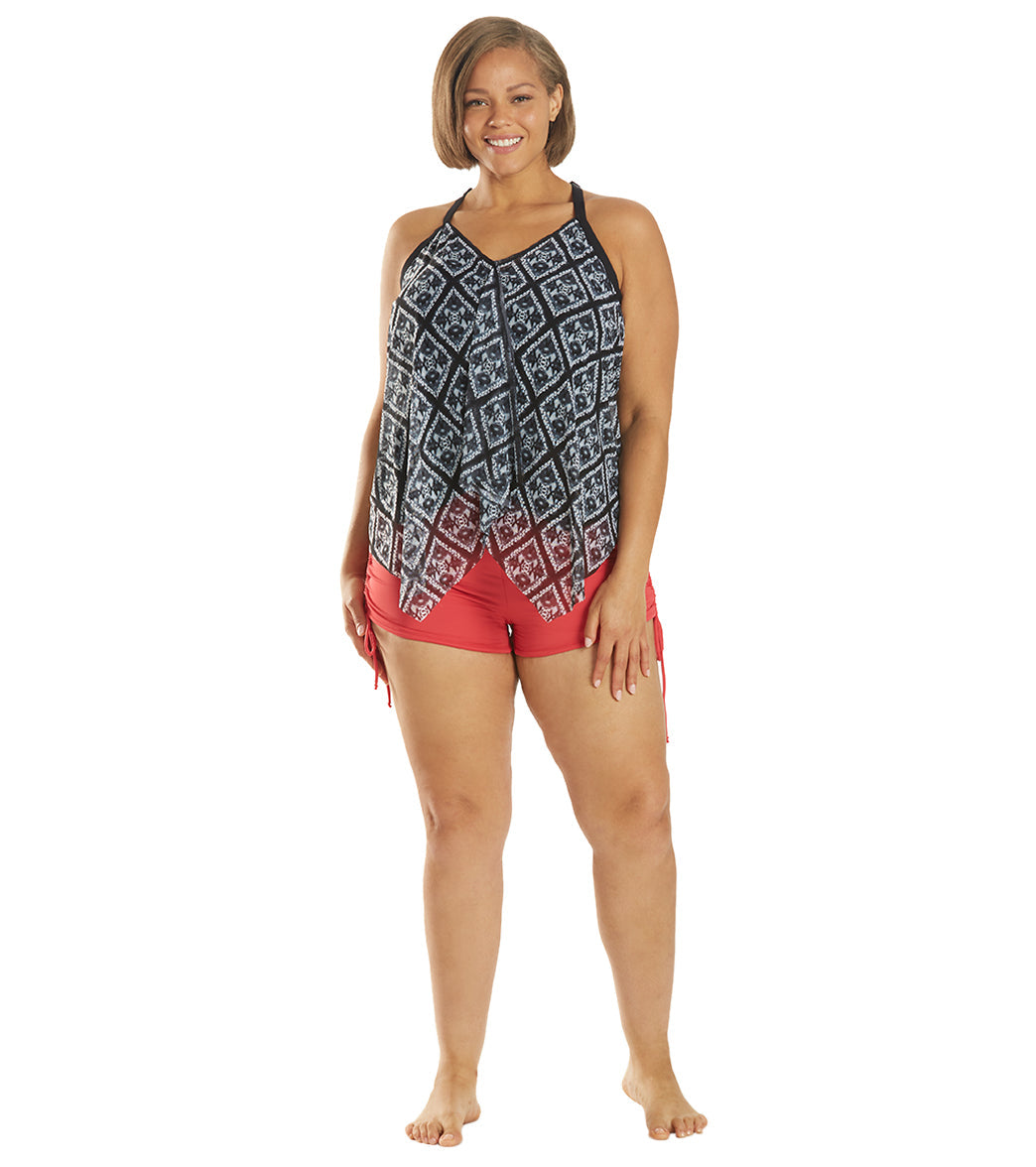 Beach House Plus Size Solid Blake Adjustable Side Tie Swim Short