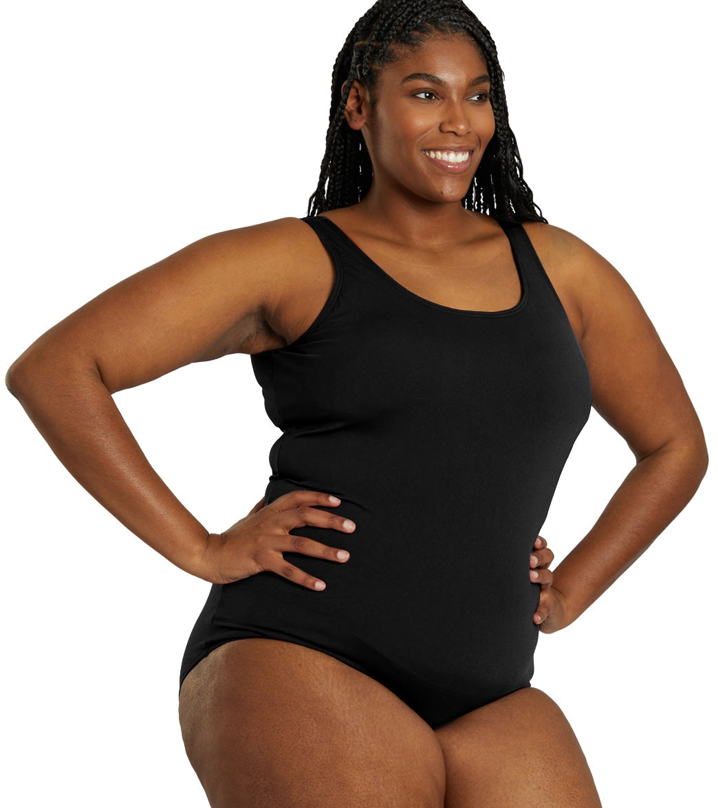 Sporti Plus Size HydroLast Chlorine Resistant Conservative Scoop Back One Piece Swimsuit