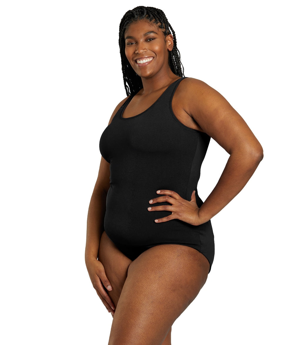 Sporti Plus Size HydroLast Chlorine Resistant Conservative Scoop Back One Piece Swimsuit