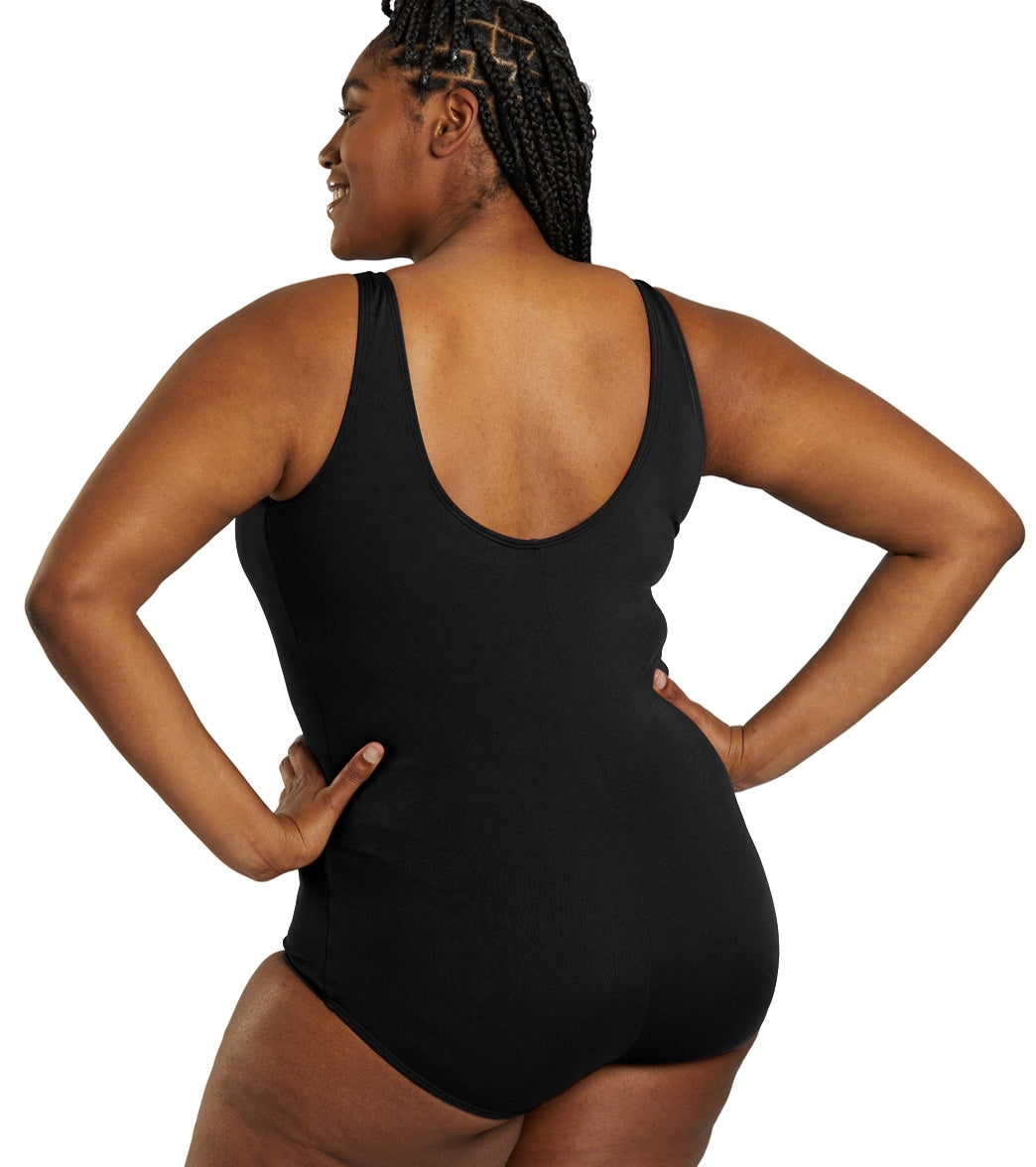 Sporti Plus Size HydroLast Chlorine Resistant Conservative Scoop Back One Piece Swimsuit