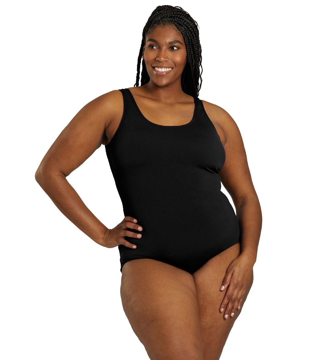 Sporti Plus Size HydroLast Chlorine Resistant Conservative Scoop Back One Piece Swimsuit