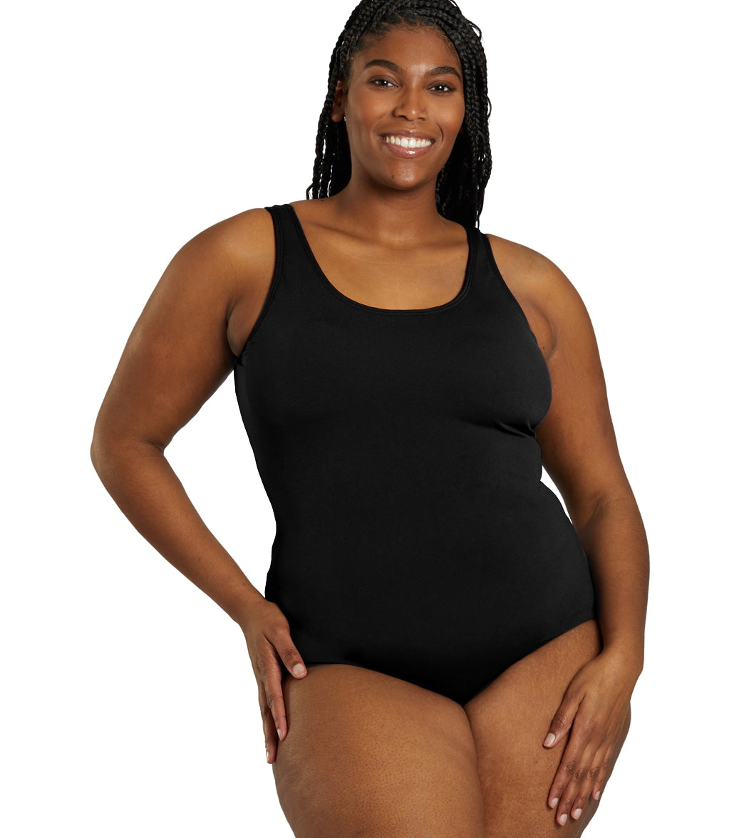 Sporti Plus Size HydroLast Chlorine Resistant Conservative Scoop Back One Piece Swimsuit