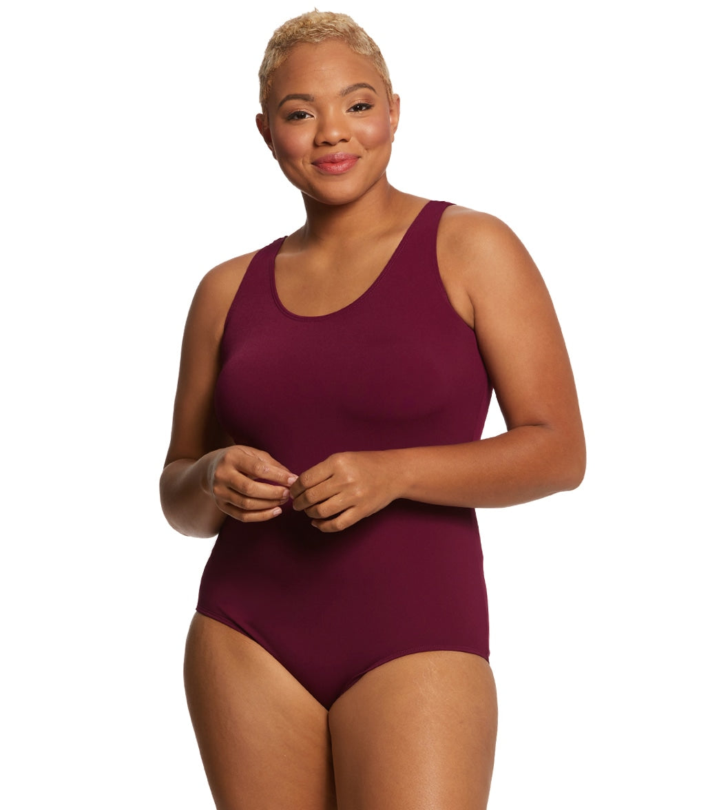 Sporti Plus Size HydroLast Chlorine Resistant Conservative Scoop Back One Piece Swimsuit
