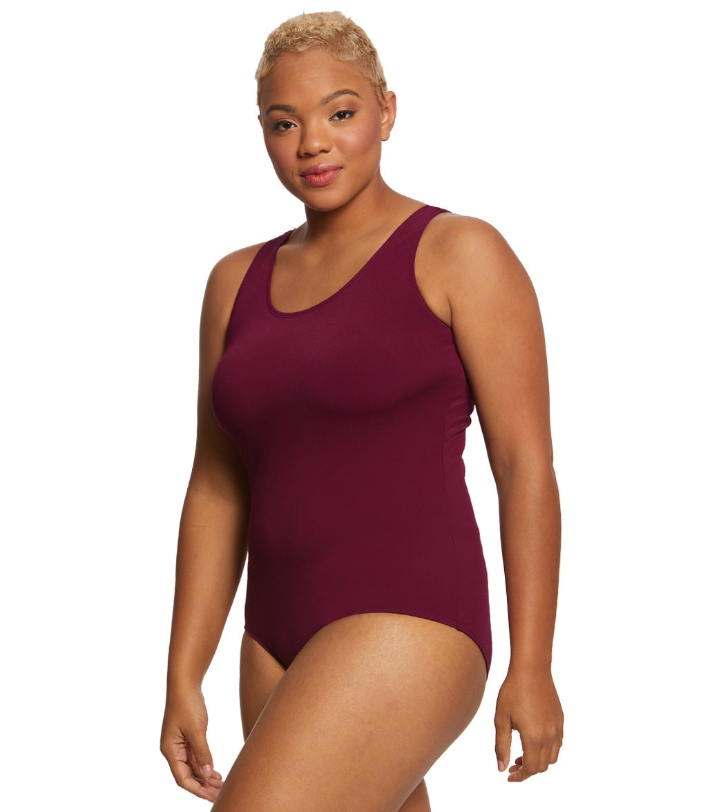Sporti Plus Size HydroLast Chlorine Resistant Conservative Scoop Back One Piece Swimsuit