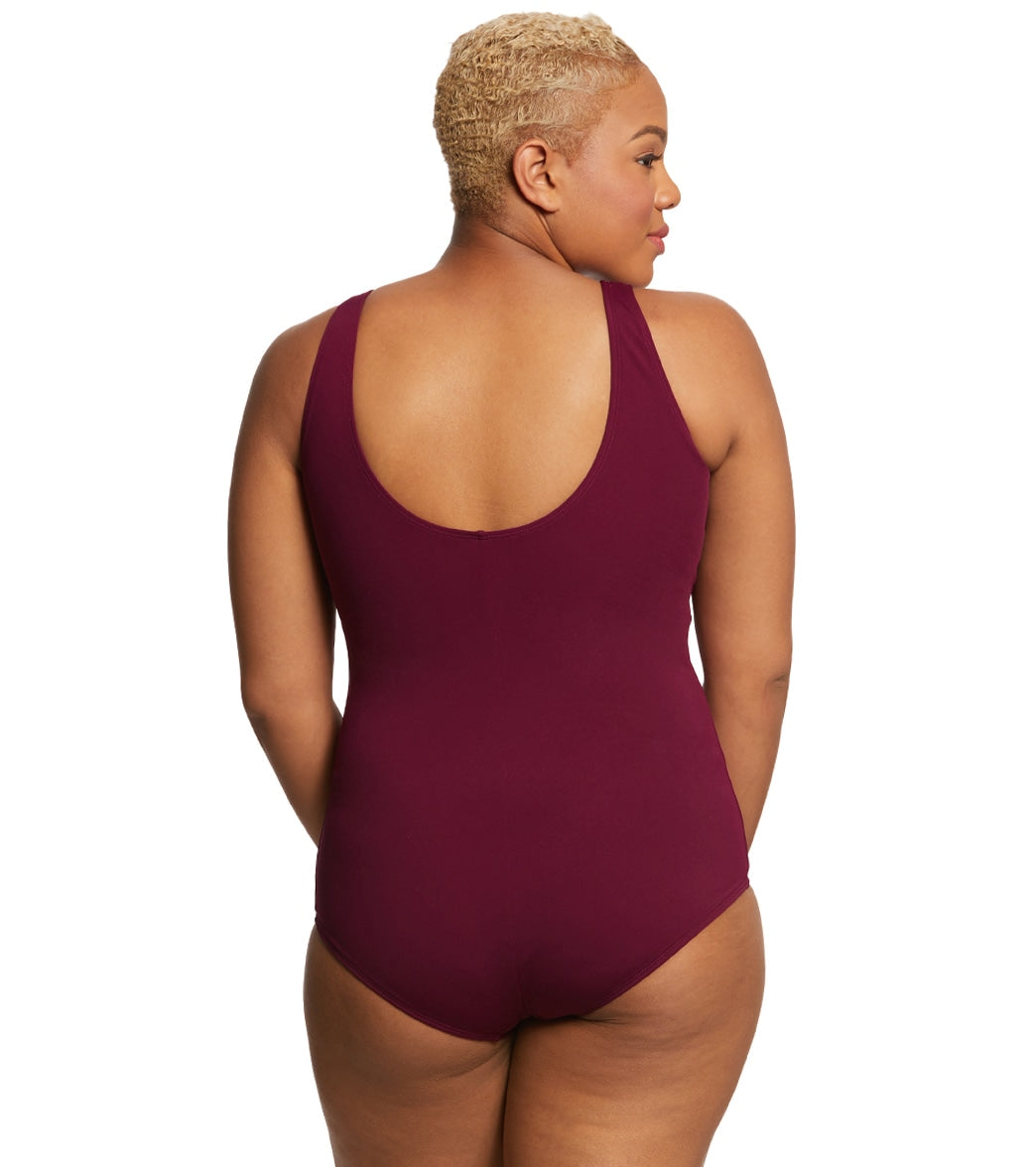 Sporti Plus Size HydroLast Chlorine Resistant Conservative Scoop Back One Piece Swimsuit