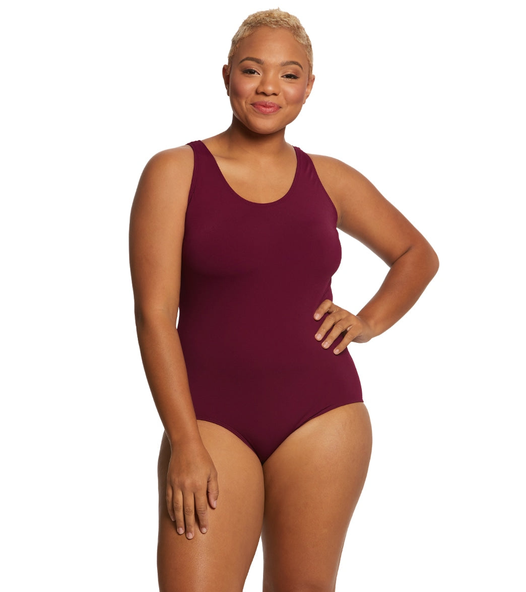 Sporti Plus Size HydroLast Chlorine Resistant Conservative Scoop Back One Piece Swimsuit