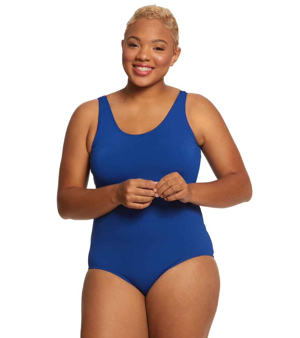 Sporti Plus Size HydroLast Chlorine Resistant Conservative Scoop Back One Piece Swimsuit